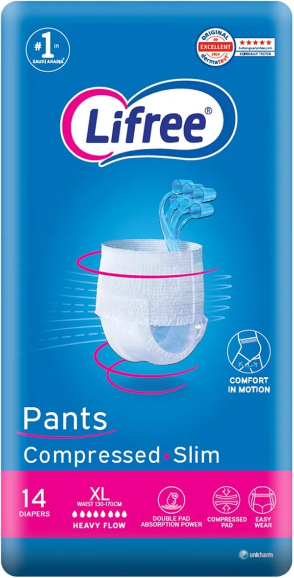 Lifree Slim Culotte Adult Diaper Pants, XL Size, 6 Cup Absorbency, Jumbo Pack, 14 Pieces