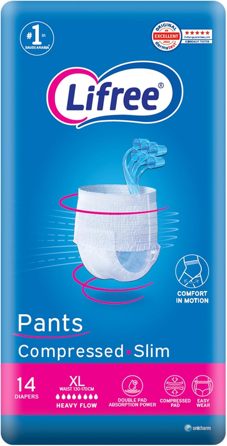 Lifree Slim Culotte Adult Diaper Pants, XL Size, 6 Cup Absorbency, Jumbo Pack, 14 Pieces