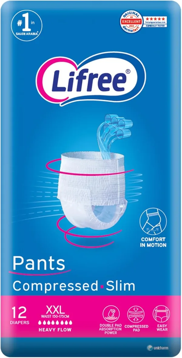 Lifree Slim Culotte Adult Diaper Pants,Xxl Size,6 Cup Absorbency,Jumbo Pack,12 Pieces