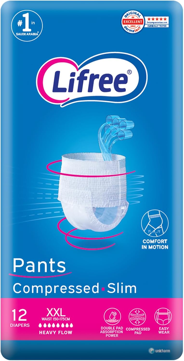 Lifree Slim Culotte Adult Diaper Pants,Xxl Size,6 Cup Absorbency,Jumbo Pack,12 Pieces