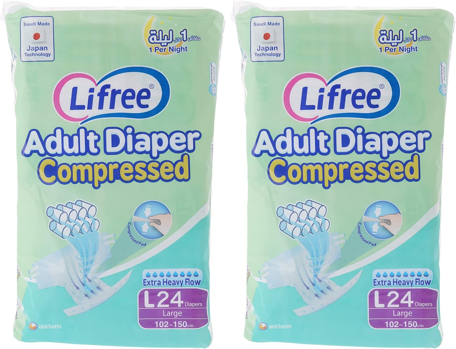 Lifree Compressed Adult Diaper Tape, Large Size, 8 Cup Absorbency, Jumbo Box, 48 Pieces