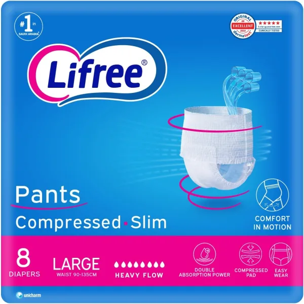 Lifree Slim Culotte Adult Diaper Pants, Large Size, 6 Cup Absorbency, Regular Pack, 8 Pieces