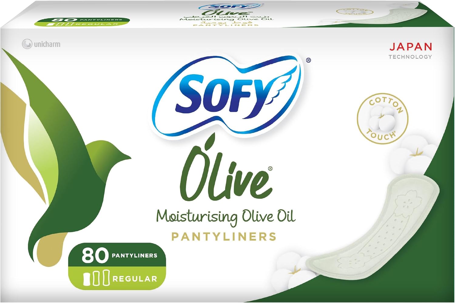 SOFY Olive Daily Panty Liner, 155 mm, Regular, Pack of 80 Panty Liners