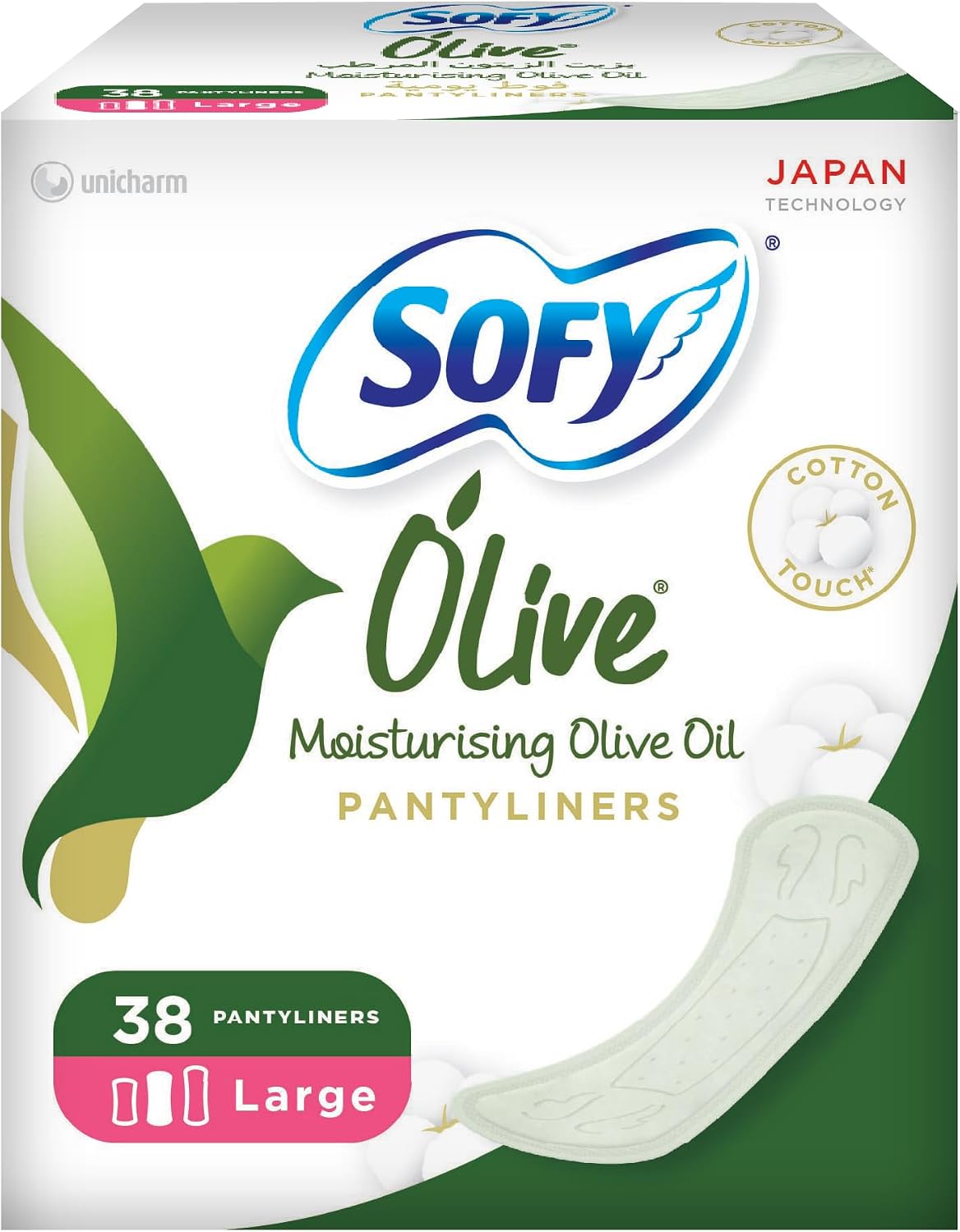 SOFY Olive Daily Panty Liner, 175 mm, Large, Pack 38 Panty Liners