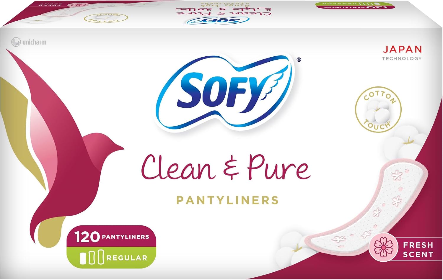 SOFY Clean & Pure Daily Panty Liners, 155 mm ,Regular ,Fresh Scent, Pack of 120 Panty Liners (80 + 40 Free)