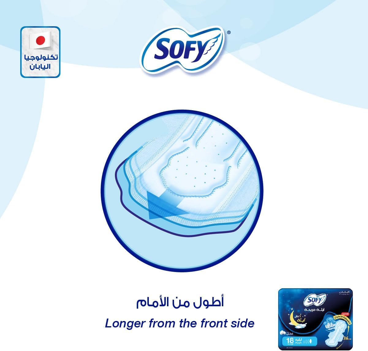 SOFY Gentle to Skin Night Comfort Sanitary Pads with Wings, 36 cm, Pack of 18 Pads
