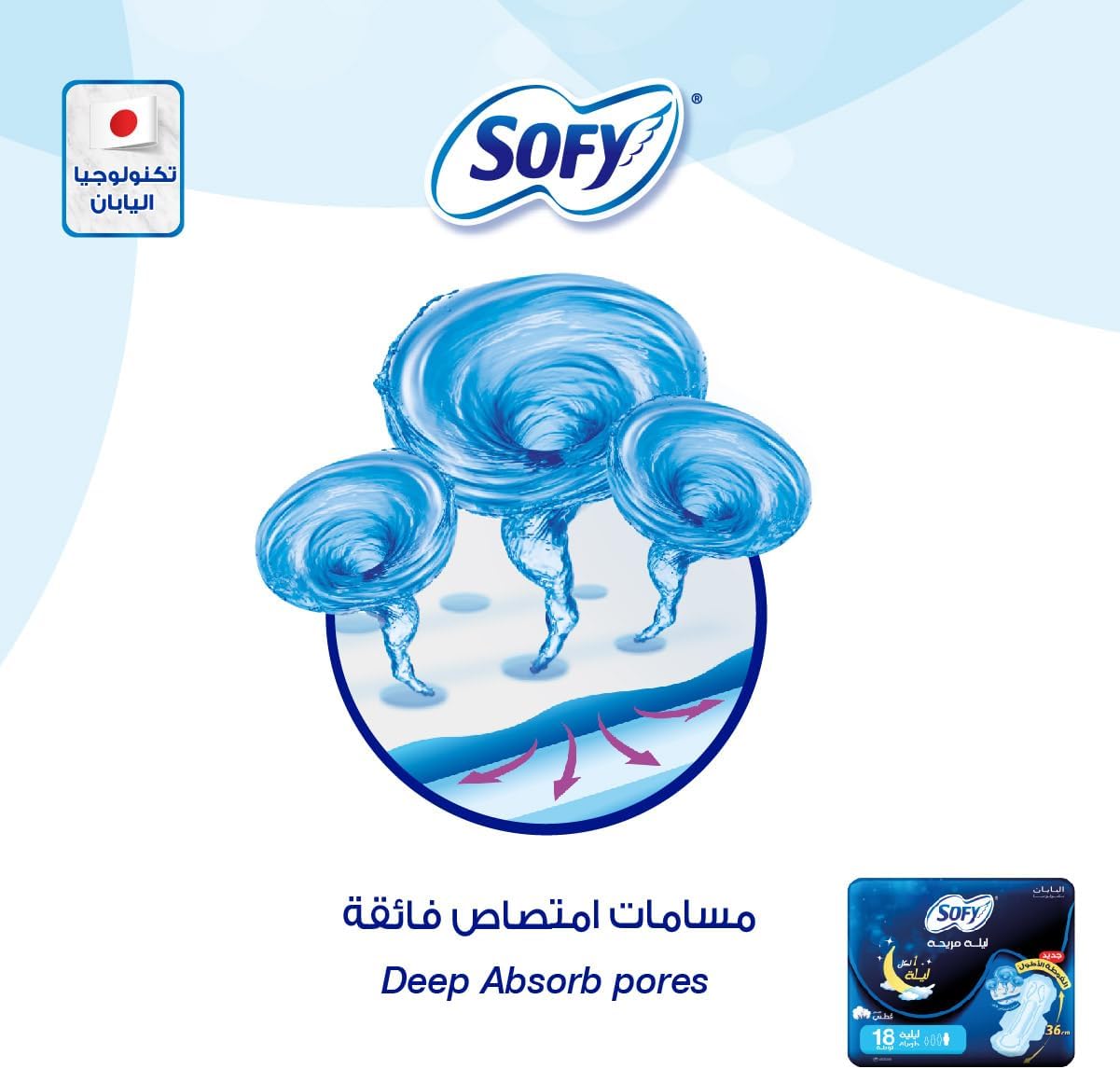 SOFY Gentle to Skin Night Comfort Sanitary Pads with Wings, 36 cm, Pack of 18 Pads