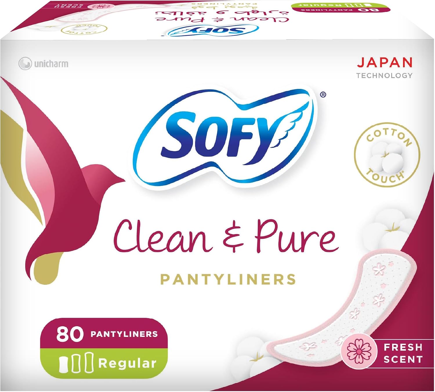SOFY Clean & Pure Daily Panty Liners, 155 mm , Regular, Fresh Scent, Pack of 80 Panty Liners