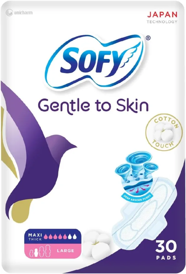 SOFY Gentle to Skin Sanitary Pads with Wings, Slim, Large 29 cm, Pack of 30 Pads