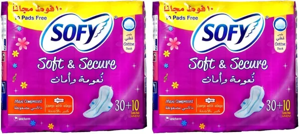 Sofy Sanitary Napkin For Women Soft And Secure Large With Wings - Maxi Compressed - 30 + 10 Pads pack may vary (Pack of 2)