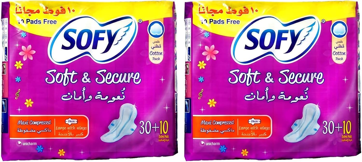 Sofy Sanitary Napkin For Women Soft And Secure Large With Wings - Maxi Compressed - 30 + 10 Pads pack may vary (Pack of 2)
