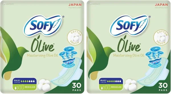 SOFY Olive, Slim, Regular 23 cm, Sanitary Pads With Wings, 30 Pads (Pack of 2)