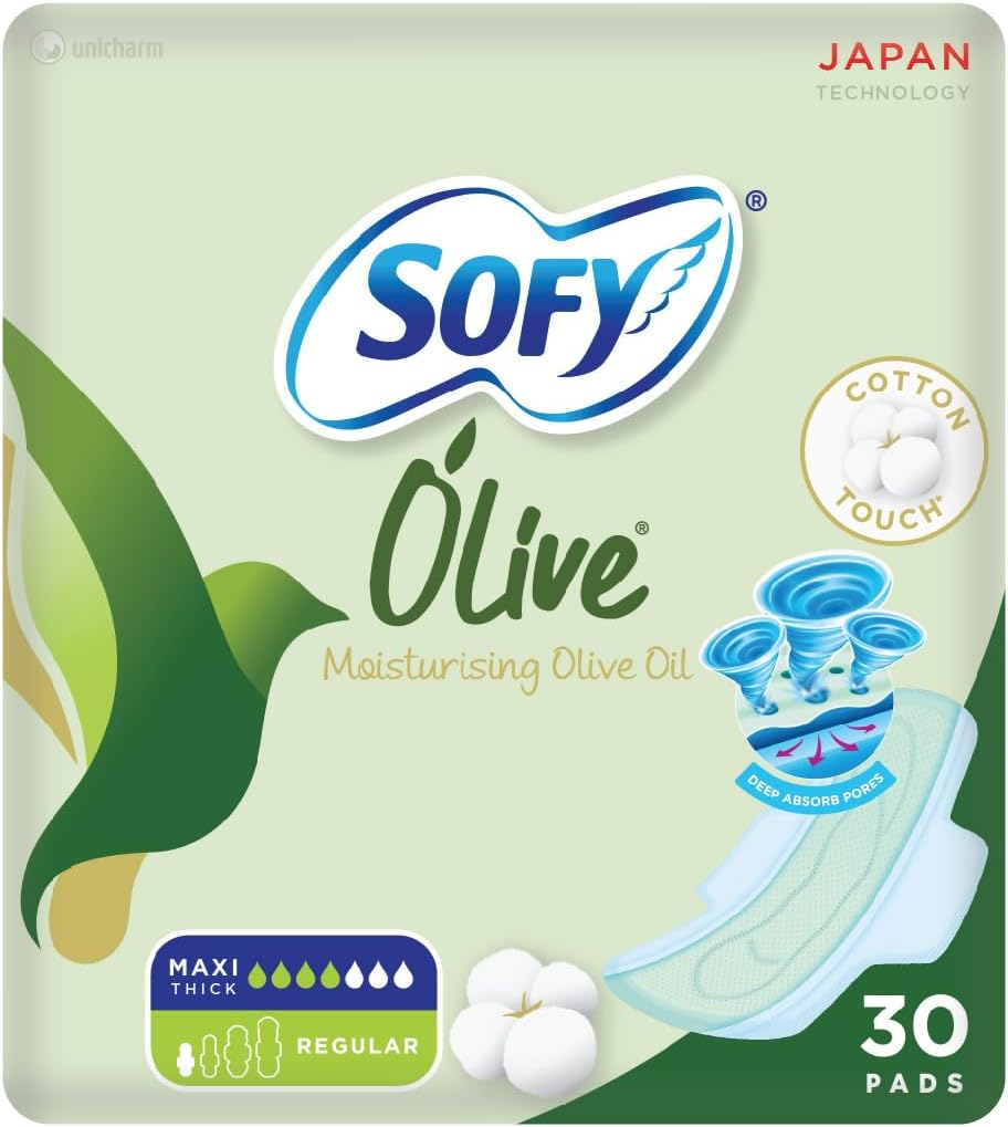 SOFY Olive, Slim, Regular 23 cm, Sanitary Pads With Wings, 30 Pads (Pack of 2)