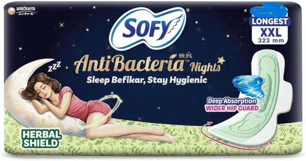 Sofy Antibacterial Sanitary Pads for Night, Extra Long, Size XXL, 20 Pieces
