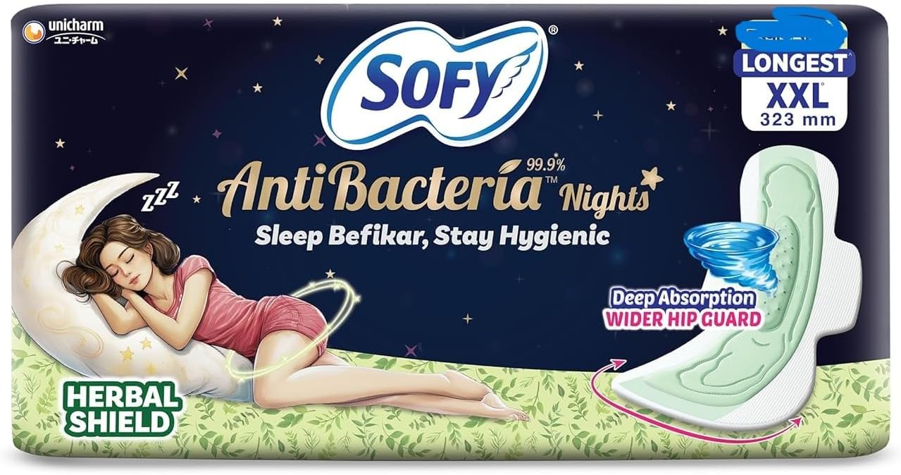 Sofy Antibacterial Sanitary Pads for Night, Extra Long, Size XXL, 20 Pieces
