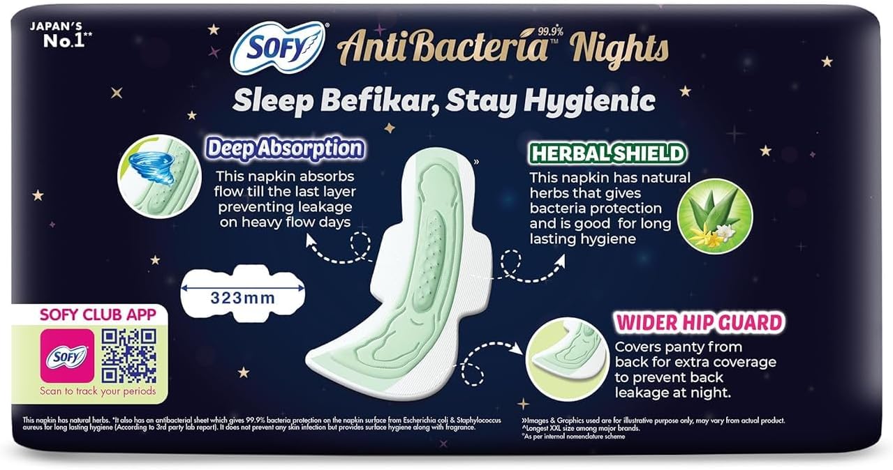 Sofy Antibacterial Sanitary Pads for Night, Extra Long, Size XXL, 20 Pieces