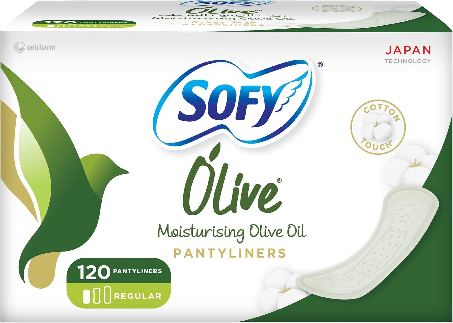 SOFY Olive Daily Panty Liner, 155 mm, Regular, Pack 120 Panty Liners