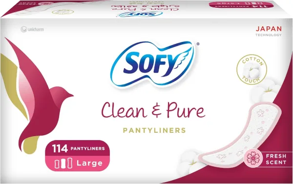 SOFY Clean & Pure Panty Liner, 175 mm, Large, Fresh, Pack 114 Panty Liners
