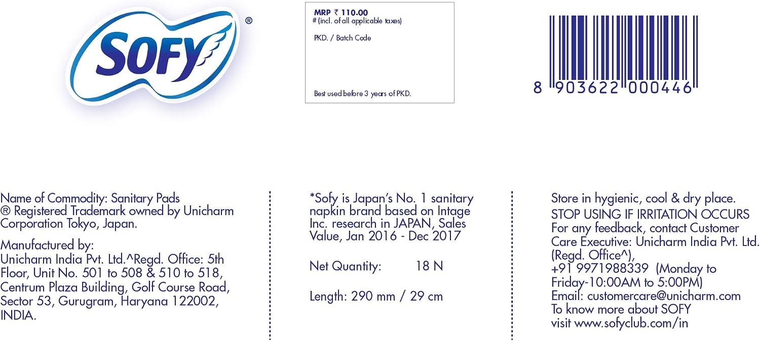 Sofy Bodyfit Sanitary Pads - XL+60mm long, Pack of 18