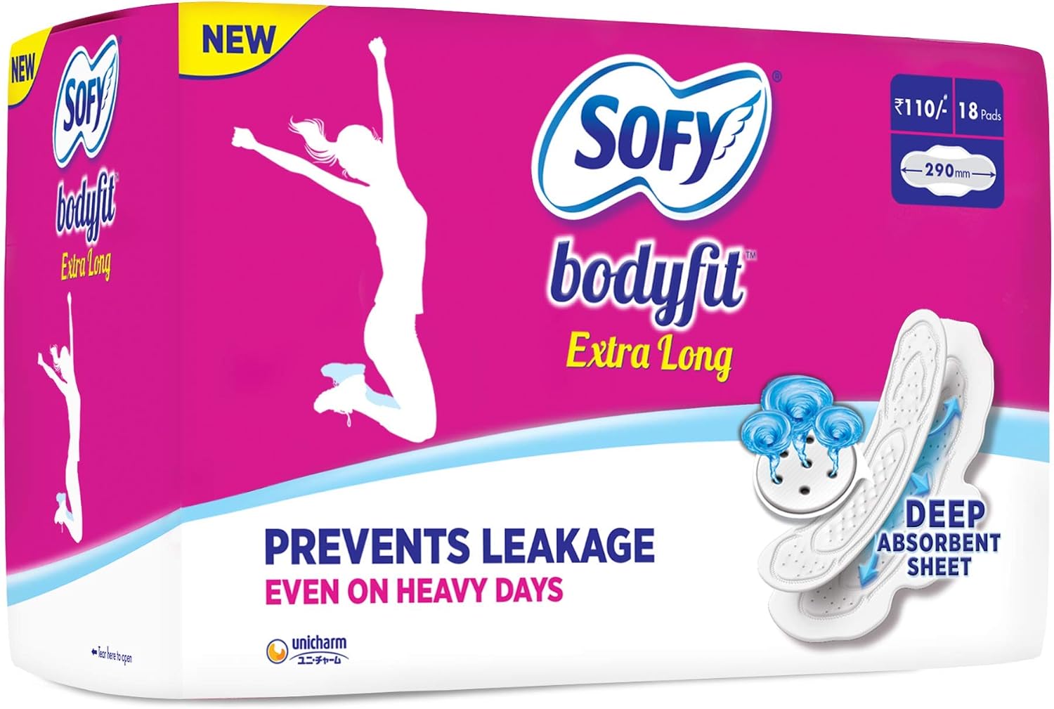Sofy Bodyfit Sanitary Pads - XL+60mm long, Pack of 18