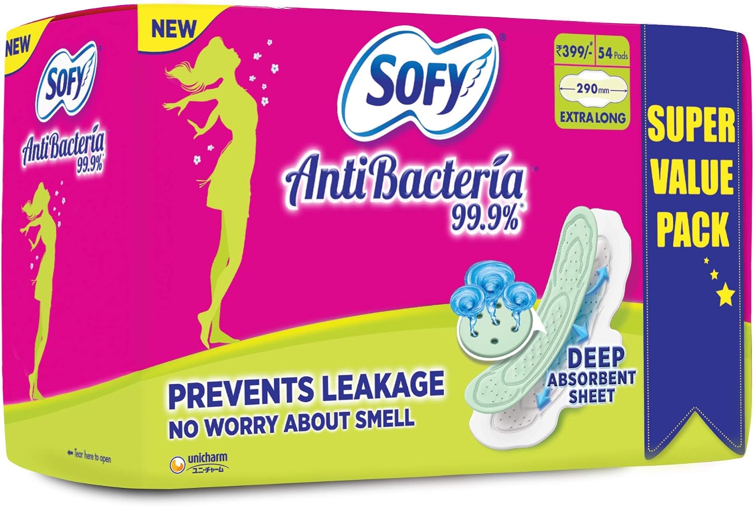 Sofy Body Fit Anti Bacteria Sanitary Napkins - XL (54 Count)