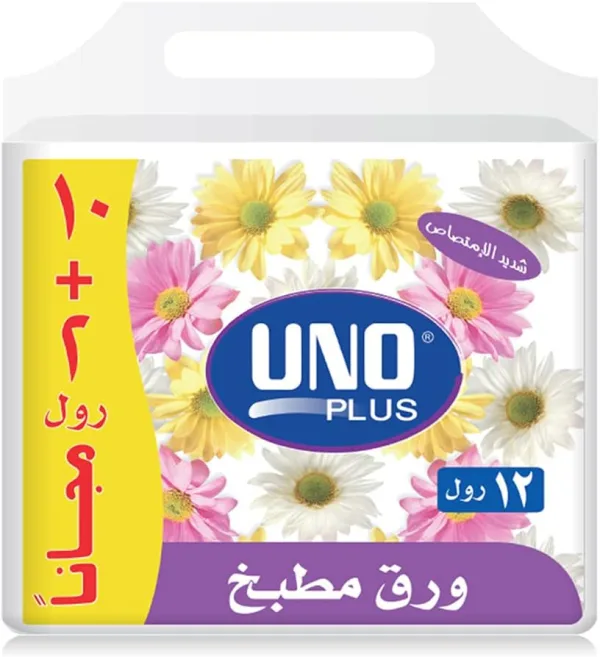Uno Plus Kitchen Towels, 40 Sheets Per Roll, Pack of 12 Rolls (10 + 2 Free Rolls)