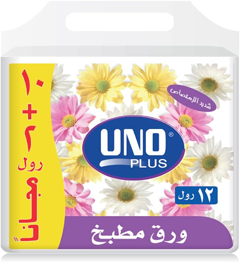 Uno Plus Kitchen Towels, 40 Sheets Per Roll, Pack of 12 Rolls (10 + 2 Free Rolls)