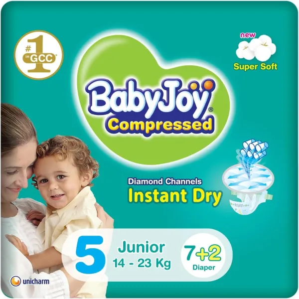 Babyjoy Compressed Diamond Pad Diapers, Saving Pack Junior, Size 5 Count 14 -23Kg