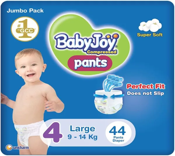 Babyjoy Cullotte Pants Diaper, Jumbo Pack Large Size 4, Count 44, 9 - 14 Kg