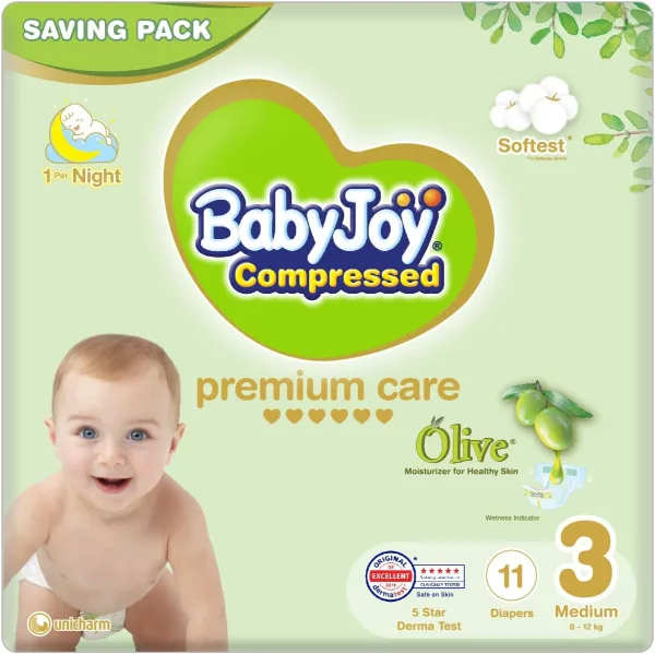 BabyJoy Olive Diapers 11-Pieces Saving Pack, Medium