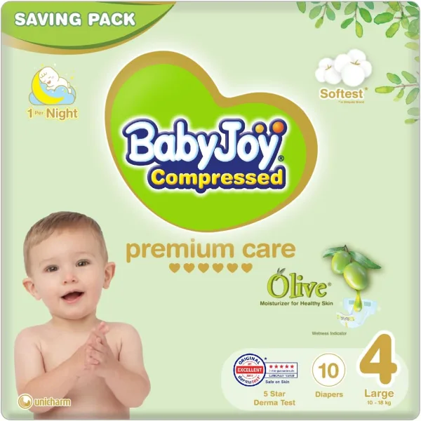 BabyJoy Olive Diapers 10-Pieces Saving Pack, Large