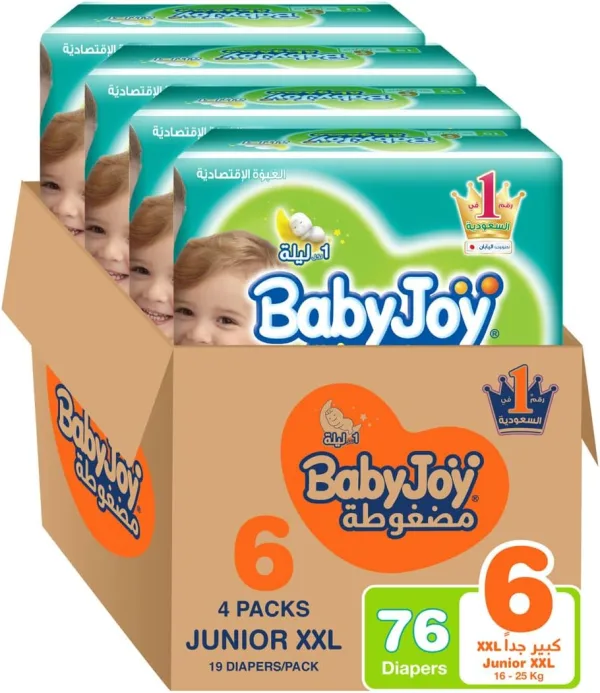 Babyjoy Compressed Diamond pad Diaper VALUE PACK Junior XXL,size 6, 4x19 count, 16+ KG