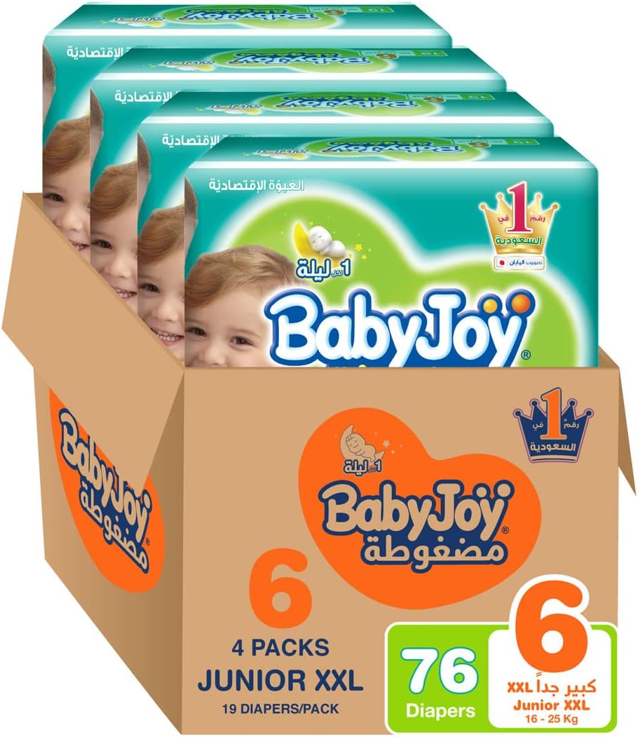 Babyjoy Compressed Diamond pad Diaper VALUE PACK Junior XXL,size 6, 4x19 count, 16+ KG