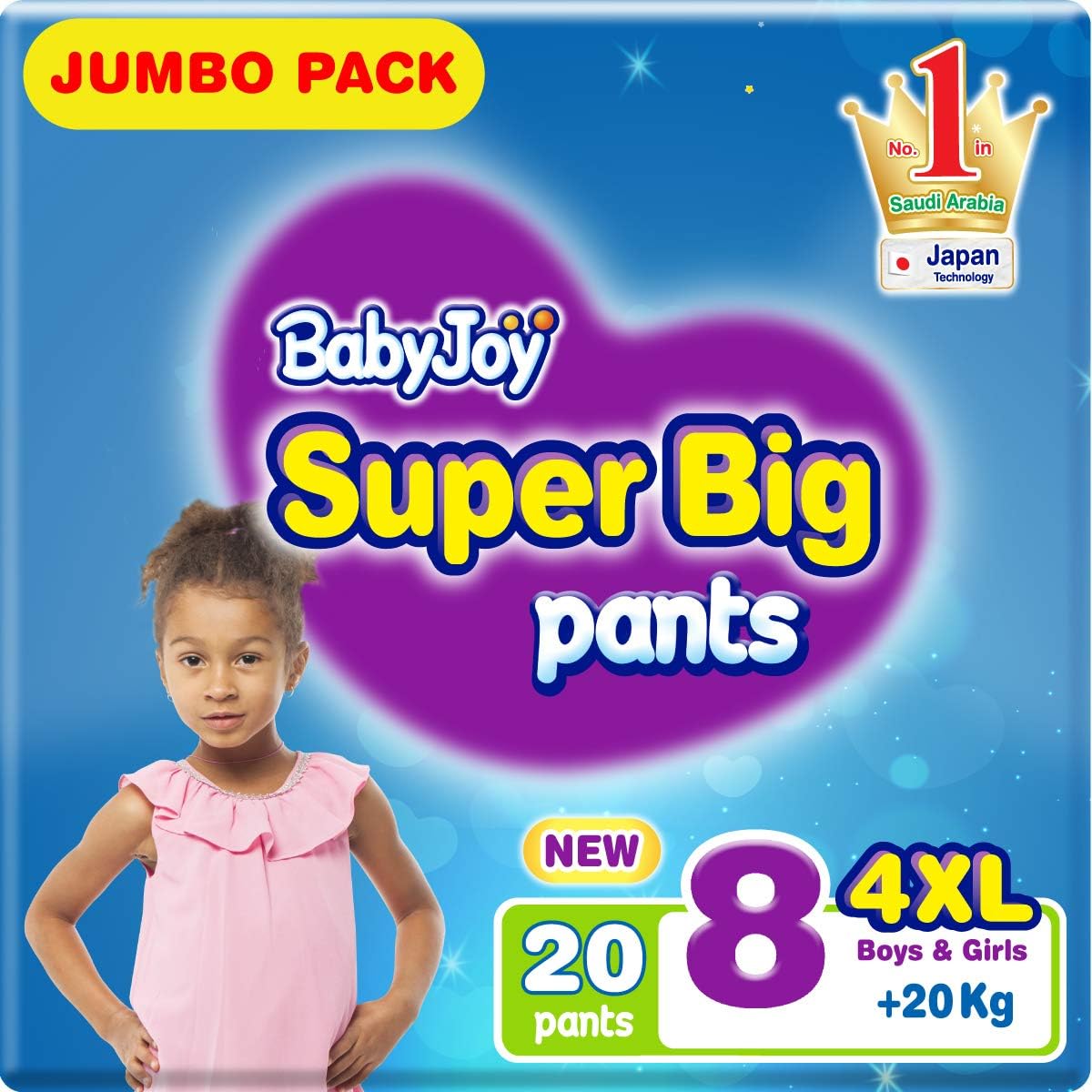 Babyjoy Culotte, Size 8, 4Xl, 20+ Kg, Jumbo Box, 60 Diaper Pants, Blue