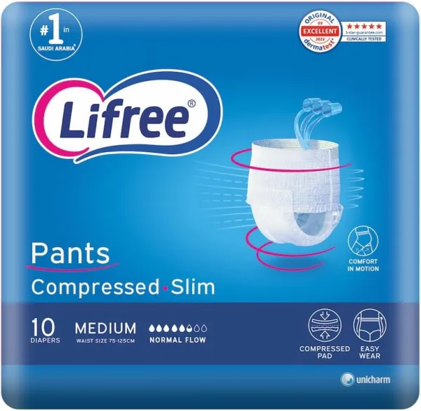 Lifree Slim Culotte Adult Diaper Pants, Medium Size, 3 Cup Absorbency, Saving Pack, 10 Pieces